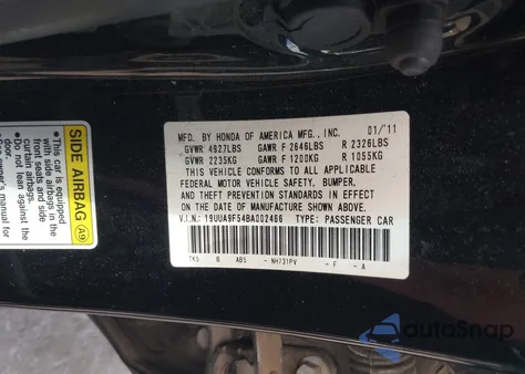 2011 Acura Tl 3.7 from USA, damaged, VIN 19UUA9F54BA002466